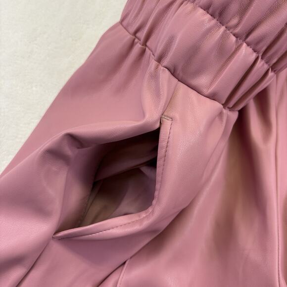 Express Faux Leather High Rise Wide Leg Seamed Barrel Ankle Pants Pink Size XL - Picture 4 of 12